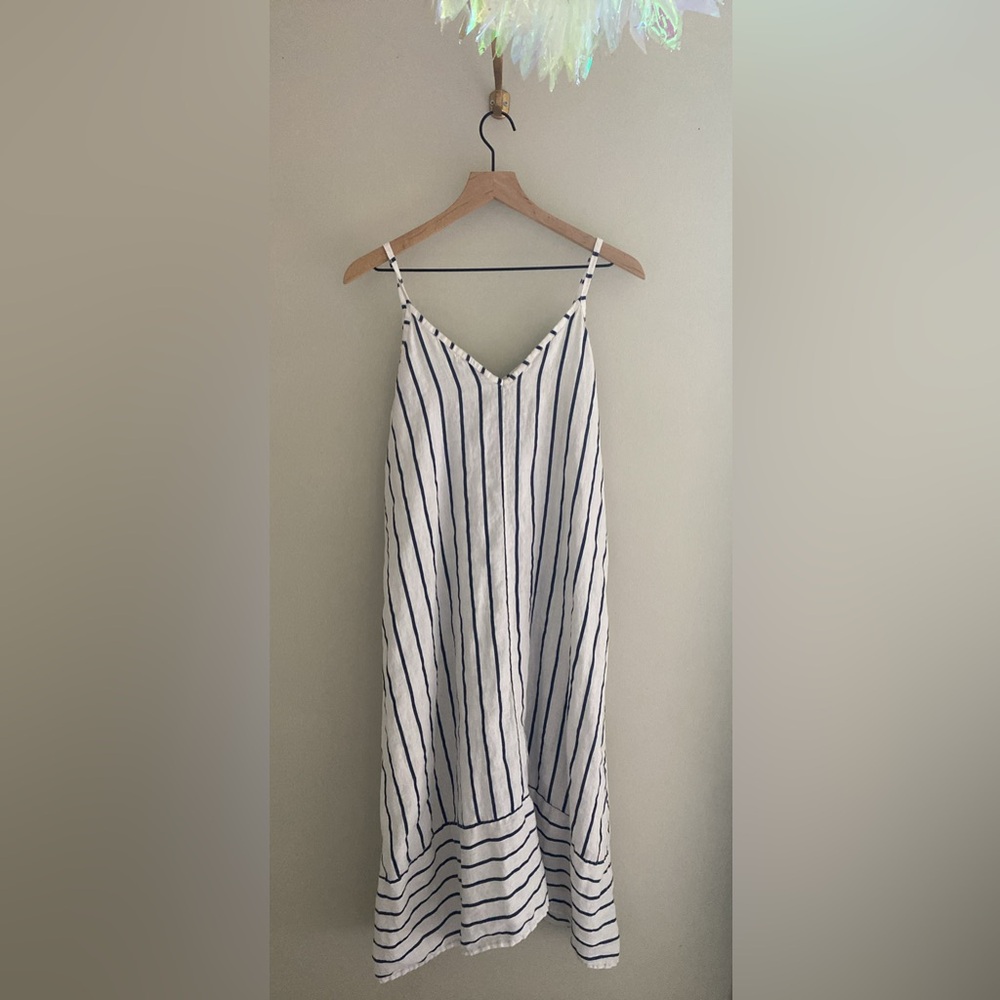100% linen made in Italy Striped Sleeveless Dress - Picture 4 of 5